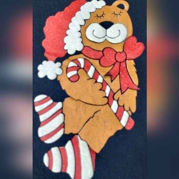 VINTAGE 90s Holiday Time Men's Large Sweatshirt AOP Christmas Crewneck Black USA - Picture 5 of 9